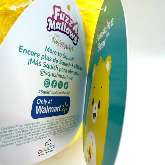 Squishmallows FuzzaMallows Care Bears Funshine Bear 8 Inch Yellow Plush Limited - Picture 5 of 8